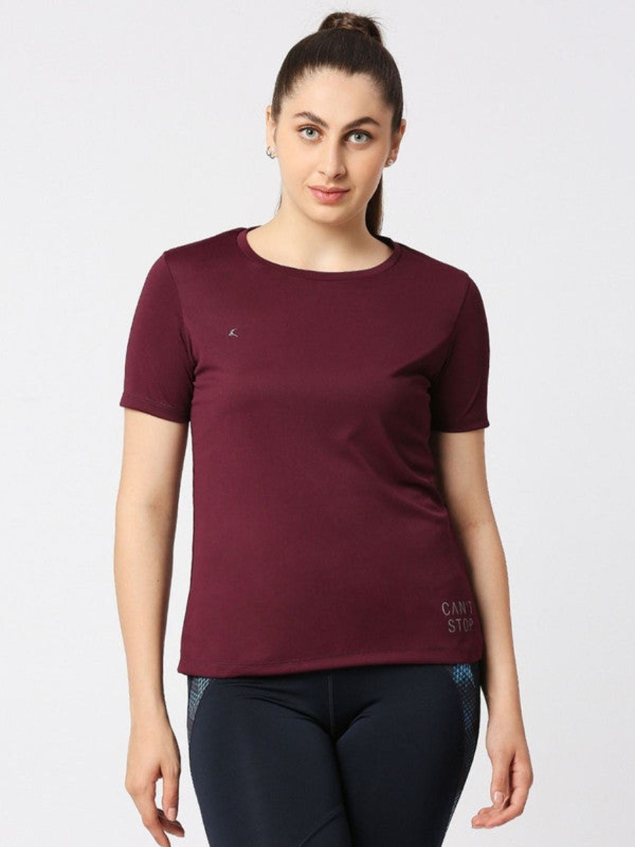 Sportswear Lovable | Women Wine Solid Regular Fit Sports T-Shirt - Ventura Tee-Wn Maroon