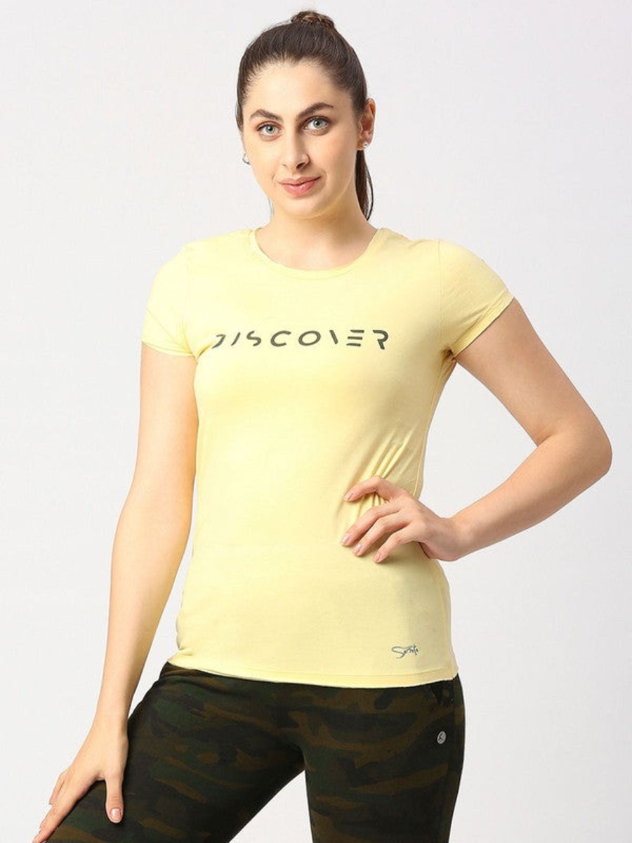 Sportswear Lovable | Women Regular Fit Printed T-Shirt - Star Max Tee-Pa Yellow