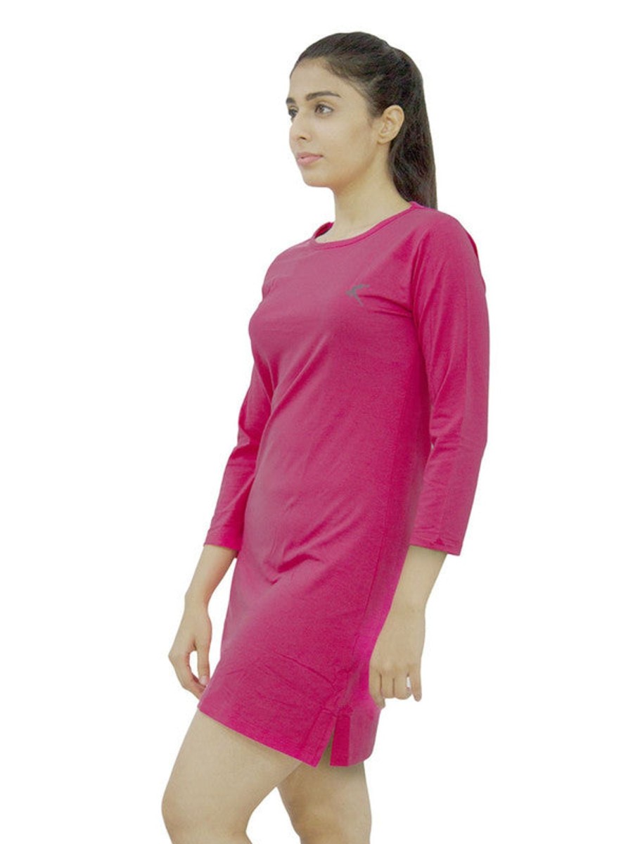 Nightwear Lovable | Women Fuchsia Regular Fit Solid Long Top -Pretty Woman Tee-Fu Pink