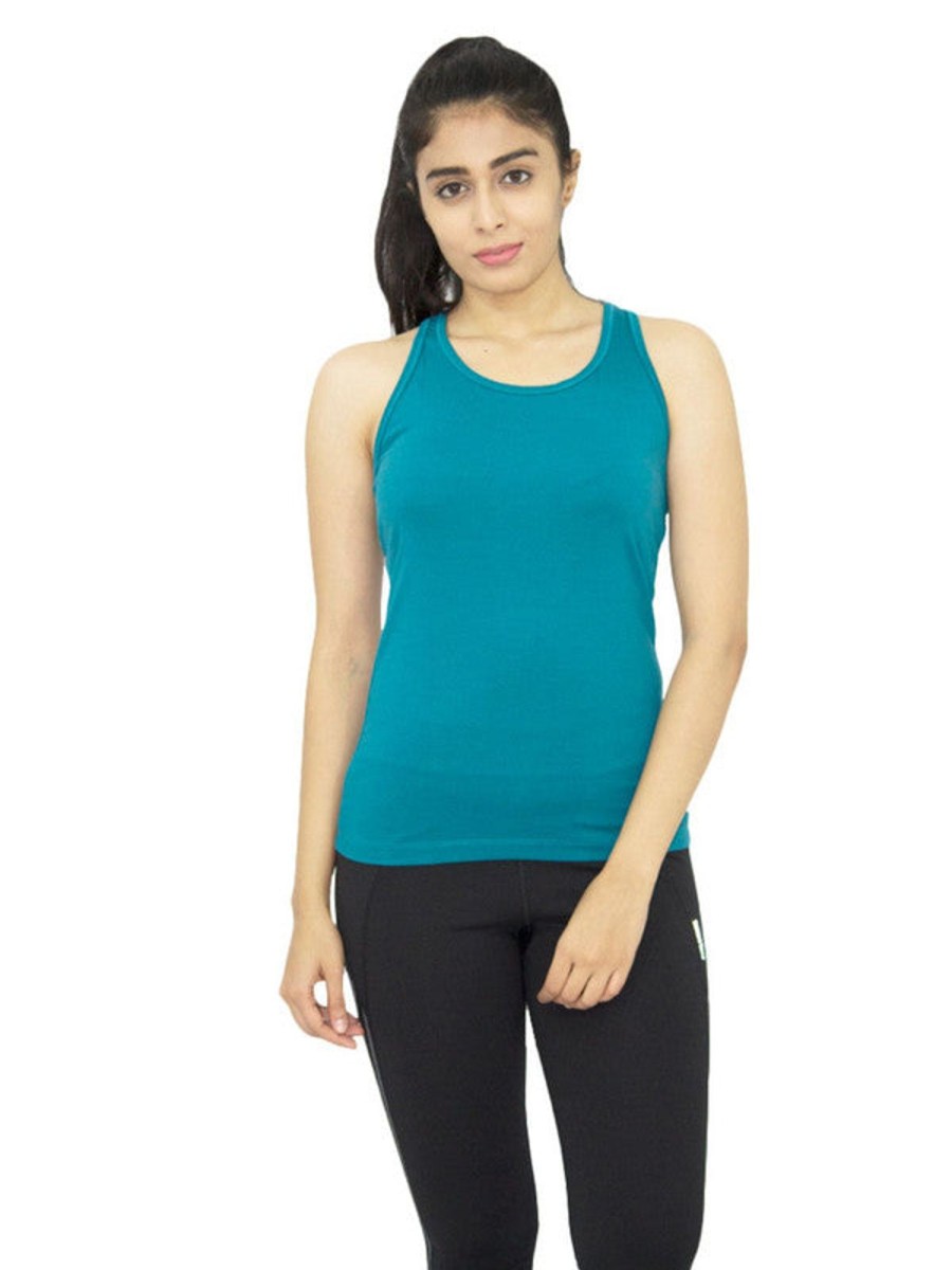 Sportswear Lovable | Women Sea Green Solid Tops U0026 T-Shirts Racer Back Stretch_Sg Blue