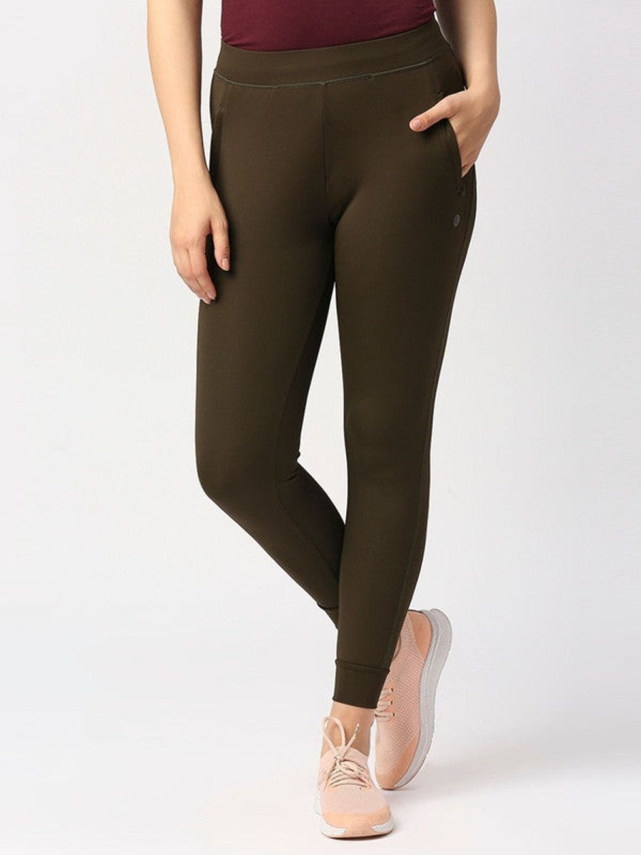 Sportswear Lovable | Women Green Solid Slim Fit Joggers - Zip Track Dryknit-Ol Olive