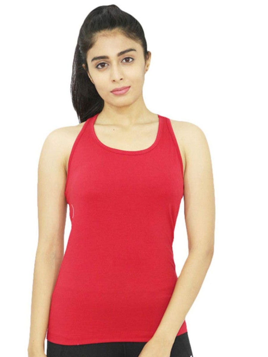 Sportswear Lovable | Women Solid Sports Tank Top - Racer Back Stretch_ Red