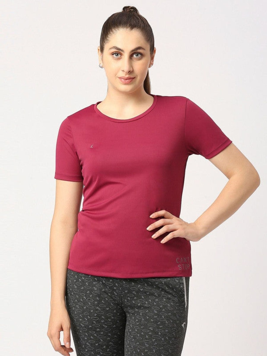 Sportswear Lovable | Women Wine Solid Regular Fit Sports T-Shirt - Ventura Tee-Gp Magenta