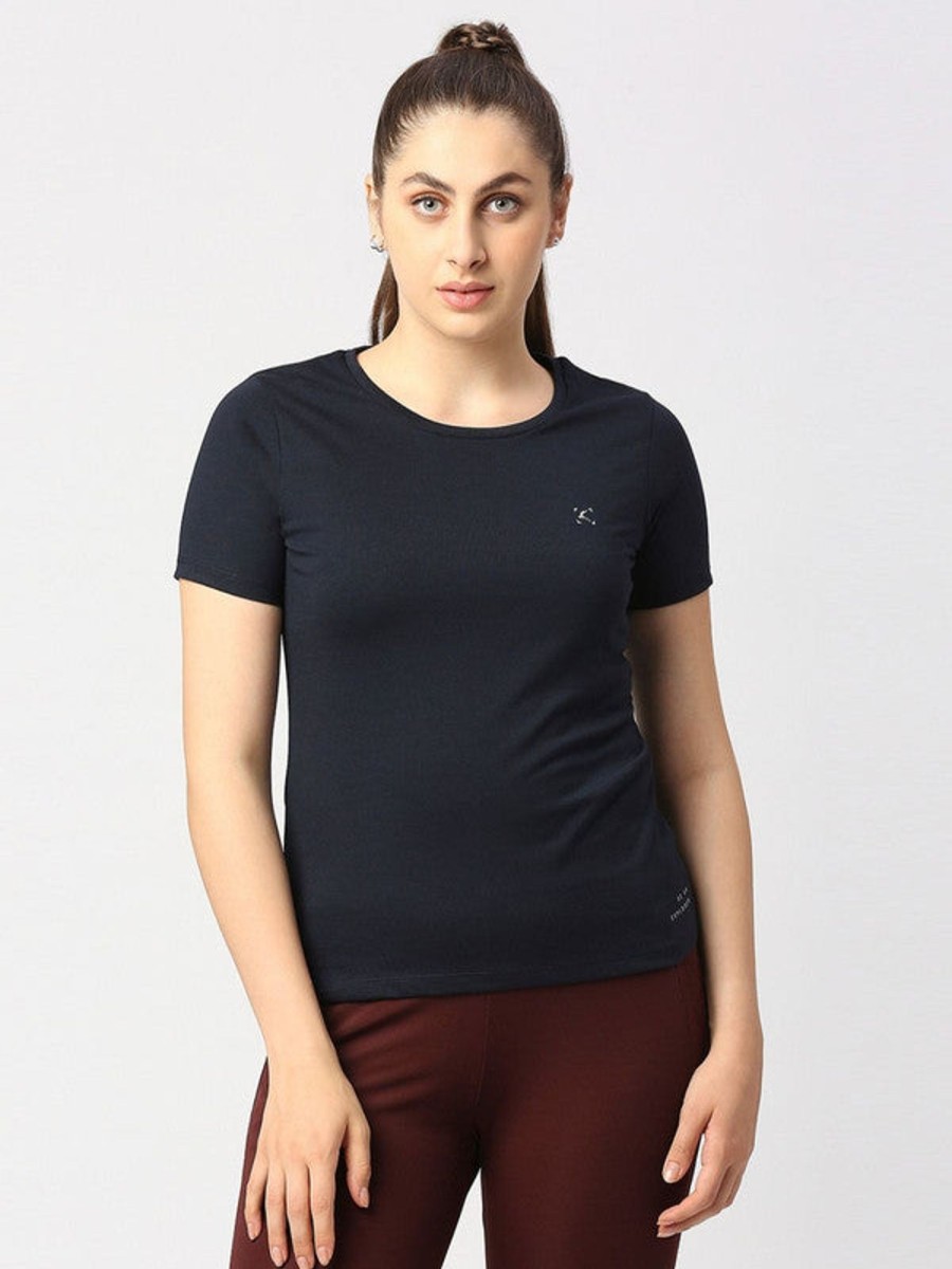 Sportswear Lovable | Women Navy Solid Top - Crescent Crew-Ny Blue