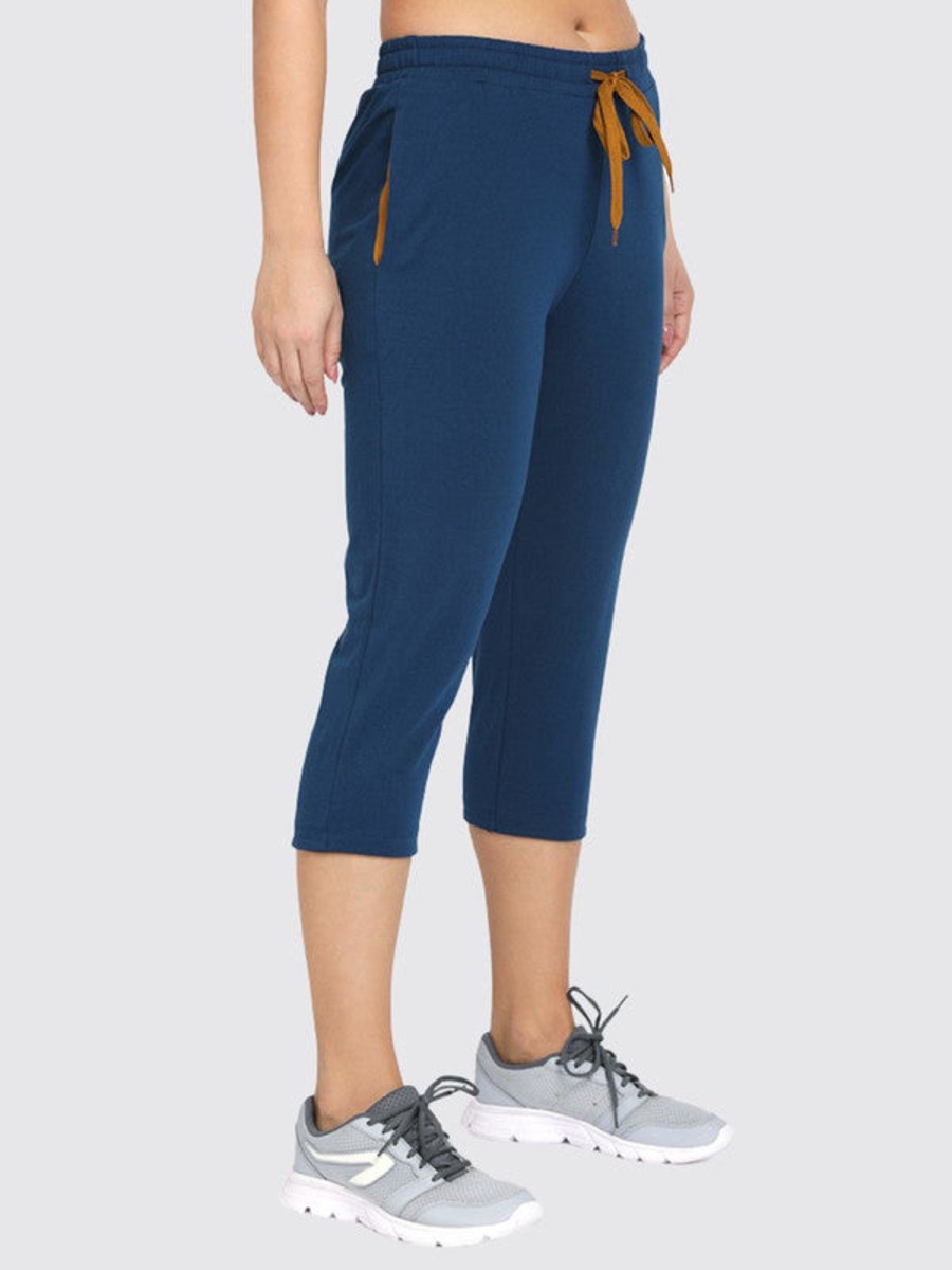 Sportswear Lovable | Women Aqua Solid Capri At Ease Capri _Aqua Blue