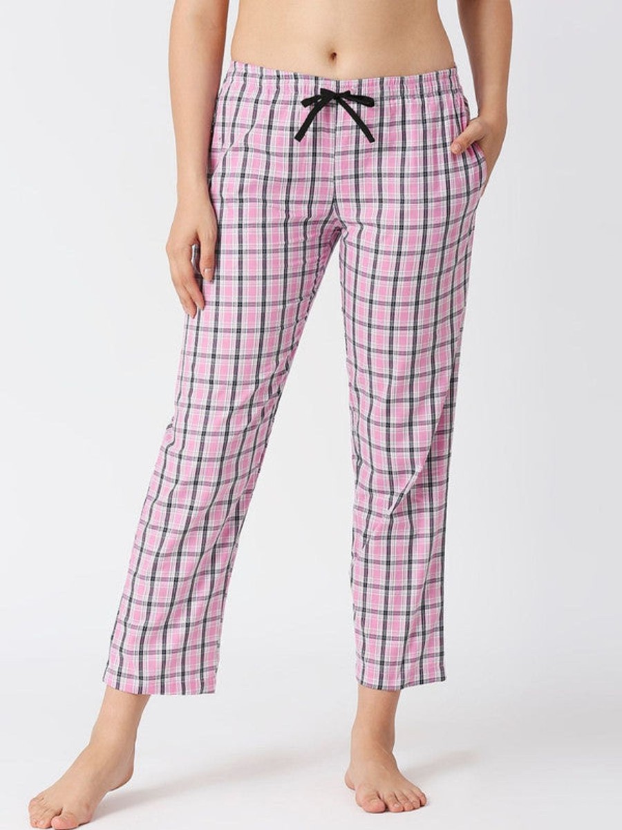 Nightwear Lovable | Women Regular Fit Checkered Nightwear Pajama - Flexi Comfort-Sq-Bp Pink