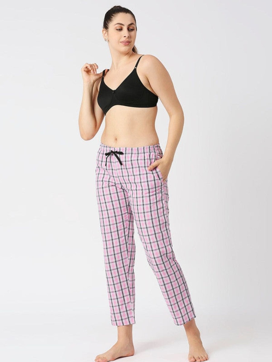 Nightwear Lovable | Women Regular Fit Checkered Nightwear Pajama - Flexi Comfort-Sq-Bp Pink