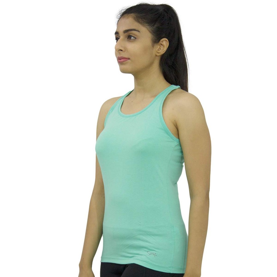 Sportswear Lovable | Women Green Solid Sports Tank Top - Racer Back Stretch_Mt Mint