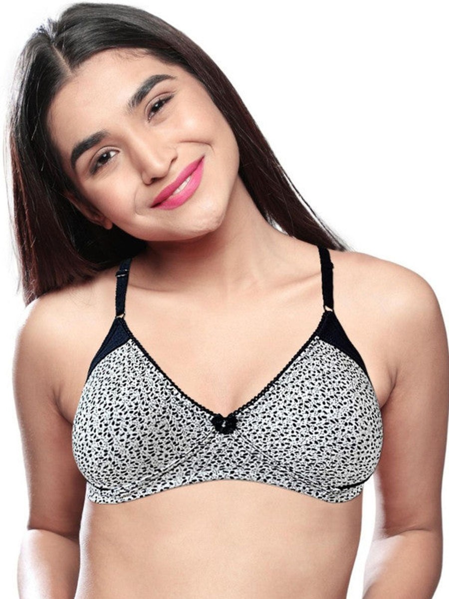 Bra Lovable | Lovable Cream-Navy Blue Non Padded Non Wired Full Coverage Bra Le-223_Cream-Navy Blue Multicolor