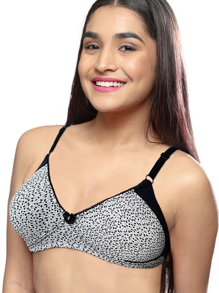 Bra Lovable | Lovable Cream-Navy Blue Non Padded Non Wired Full Coverage Bra Le-223_Cream-Navy Blue Multicolor