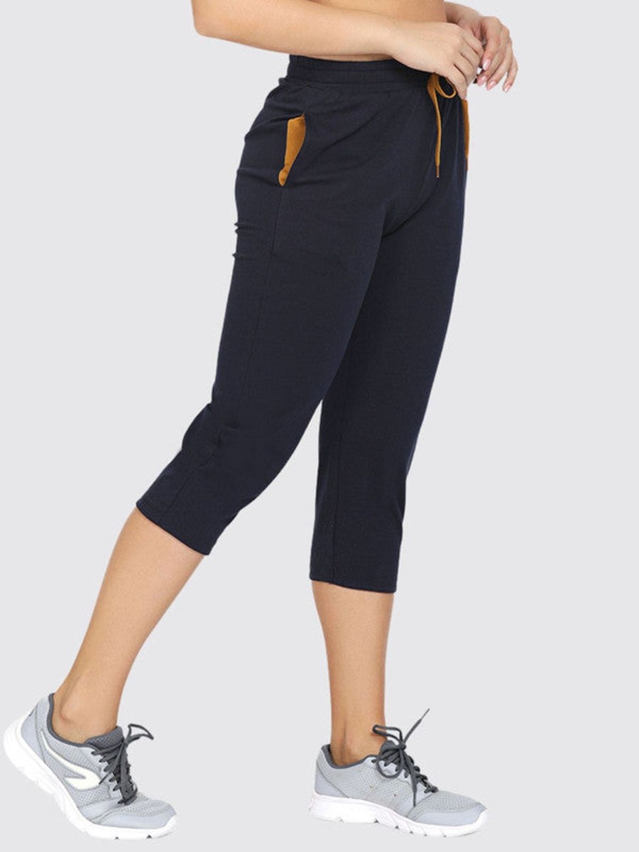 Sportswear Lovable | Women Blue Solid Capri At Ease Capri _ Blue Navy