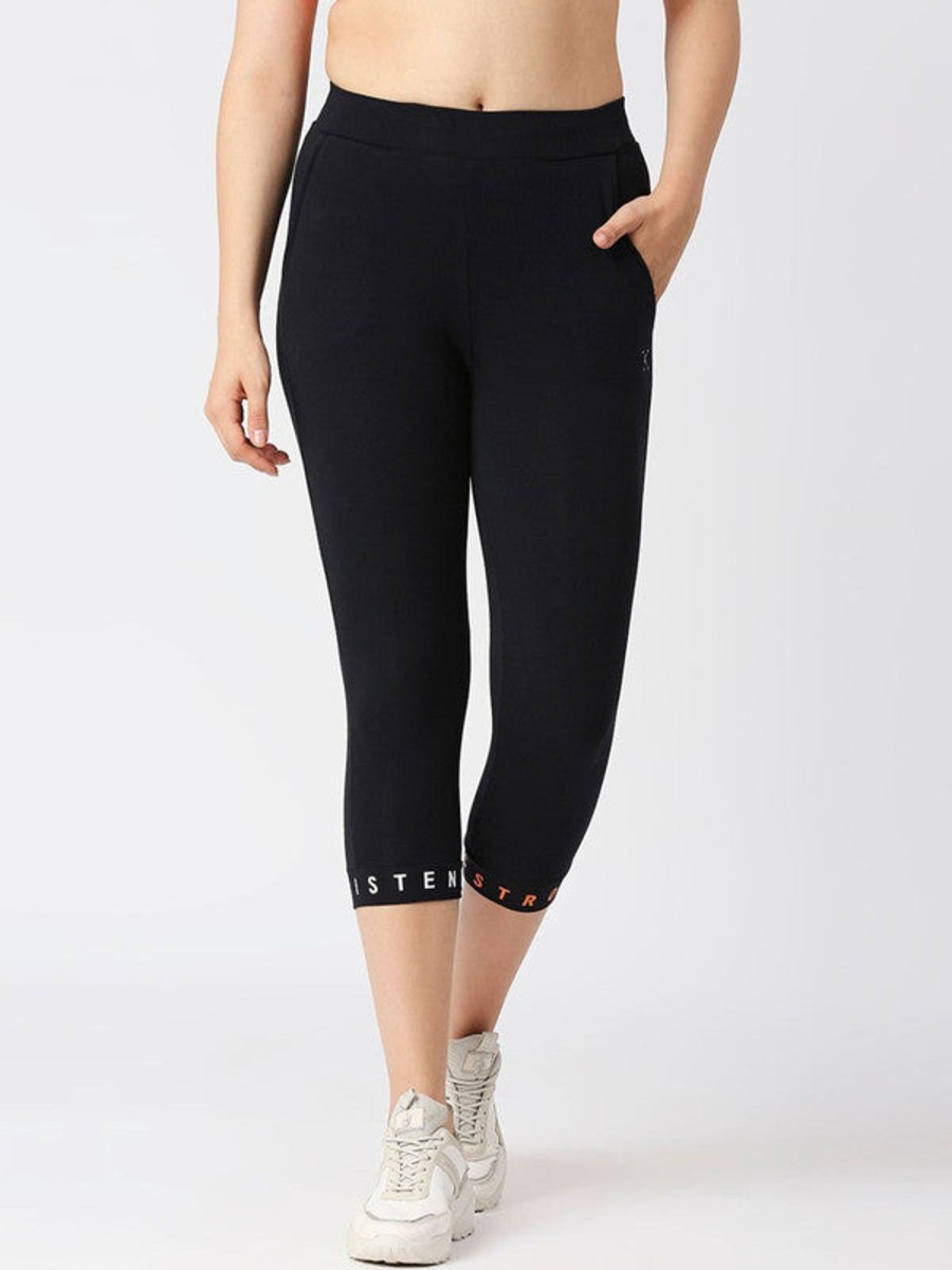 Sportswear Lovable | Women Solid Terry Cotton Capris - Incline Track-Ny Navy