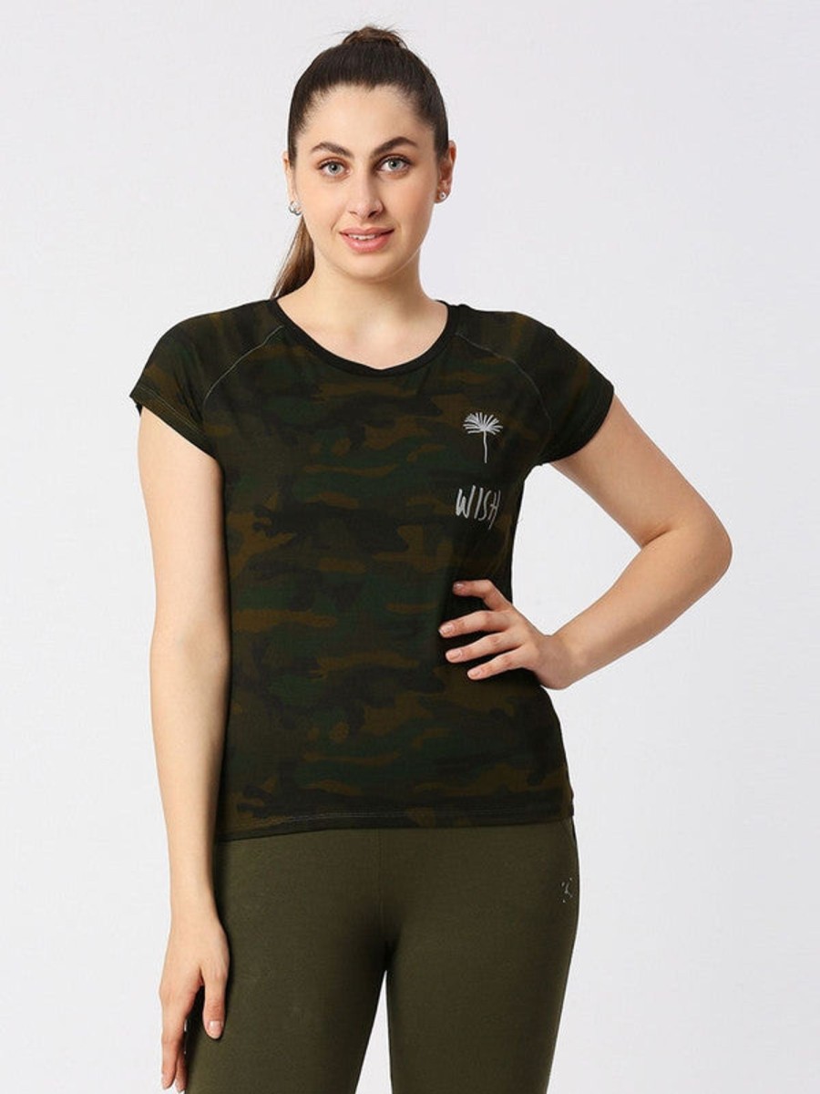 Sportswear Lovable | Women Camouflage Prints Green Sports T-Shirt - Space Tee-Camo-Og Olive