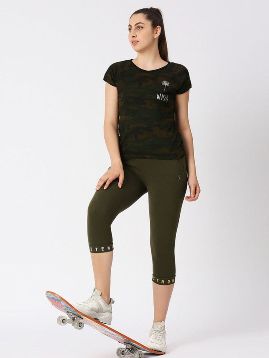 Sportswear Lovable | Women Camouflage Prints Green Sports T-Shirt - Space Tee-Camo-Og Olive