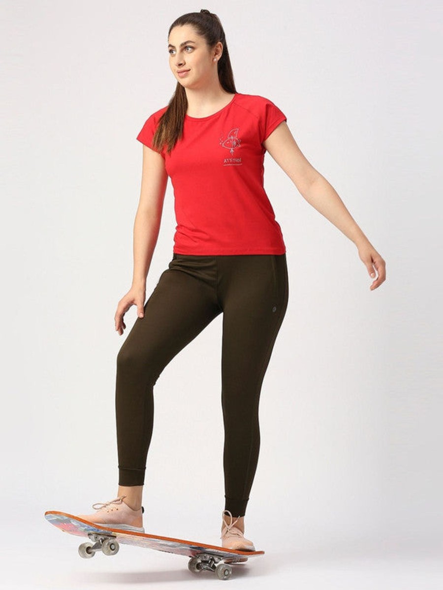 Sportswear Lovable | Women Crimson Solid Sports T-Shirt - Space Tee-Cr Red