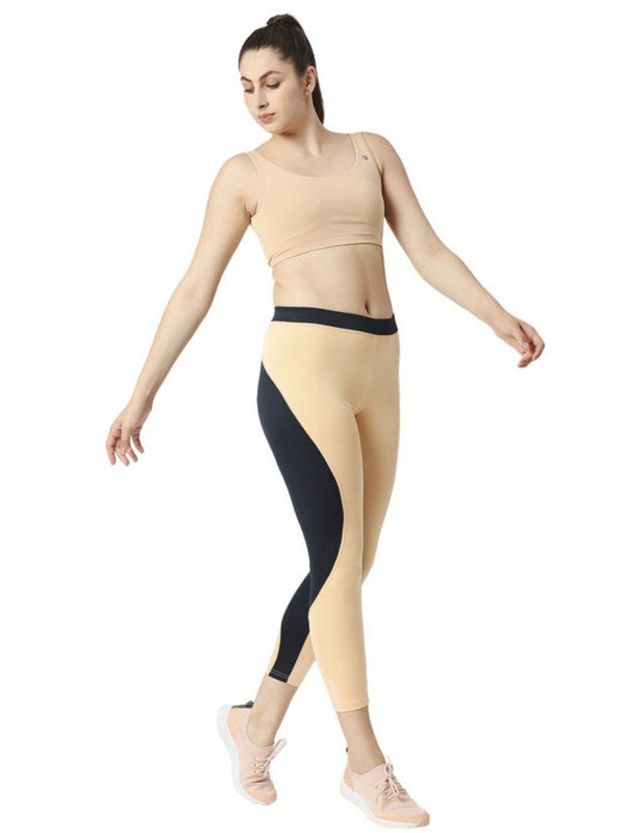 Sportswear Lovable | Women Almond-Navy Solid Ankle Length Tights - Aero Sprinter-Xc-Al-Ny Multicolor