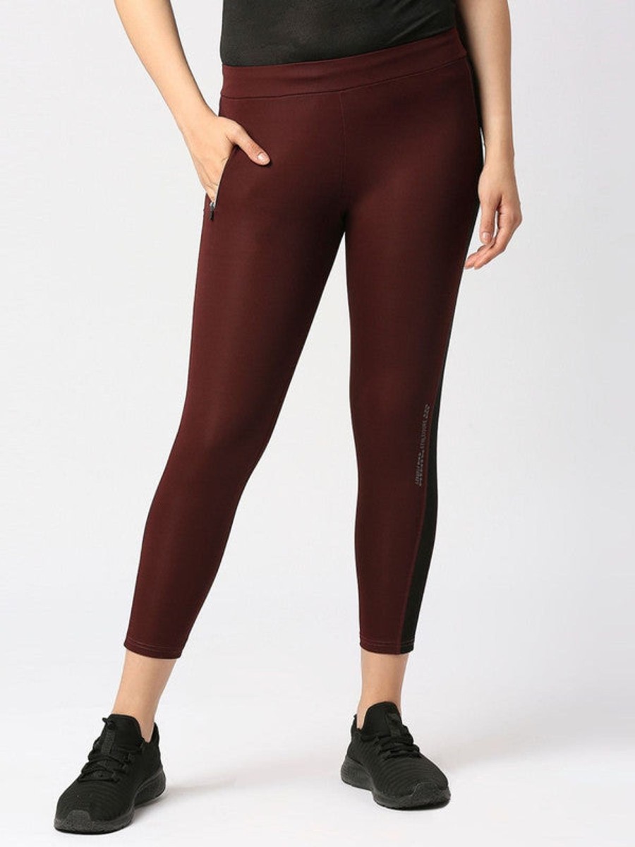 Sportswear Lovable | Women Wine Solid Tights - Rad Intense Track-Wn Maroon