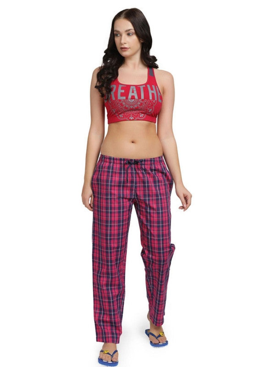 Nightwear Lovable | Women Cotton Checked Regular Fit Pajama - Flexi Comfort-Sq-Mr Maroon