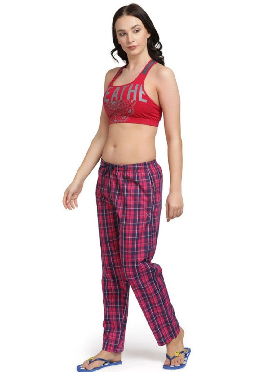 Nightwear Lovable | Women Cotton Checked Regular Fit Pajama - Flexi Comfort-Sq-Mr Maroon