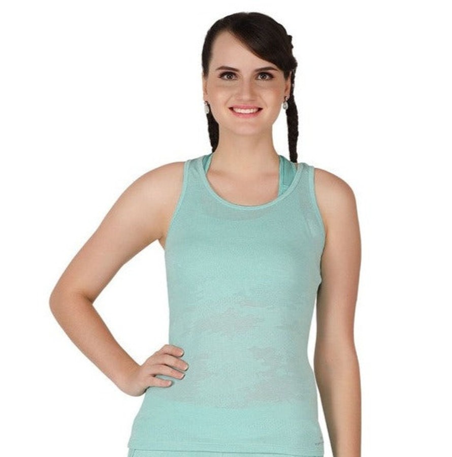 Sportswear Lovable | Women Aqua Green Skinny Fit Solid Racerback Top - Adventure Racer Back-Aq Mint