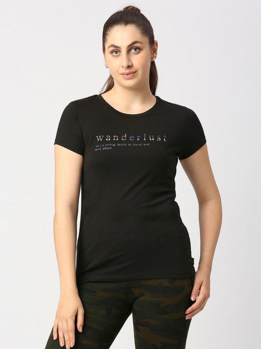 Sportswear Lovable | Women Solid Sports Top - Balance Tee-Bk Black