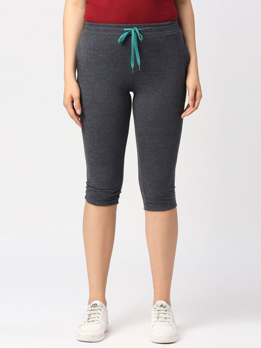 Sportswear Lovable | Women Melange Solid Capri - At-Ease Capri - Bl-Ml Blue