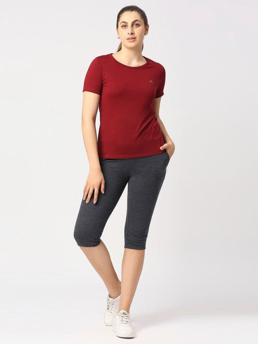 Sportswear Lovable | Women Melange Solid Capri - At-Ease Capri - Bl-Ml Blue