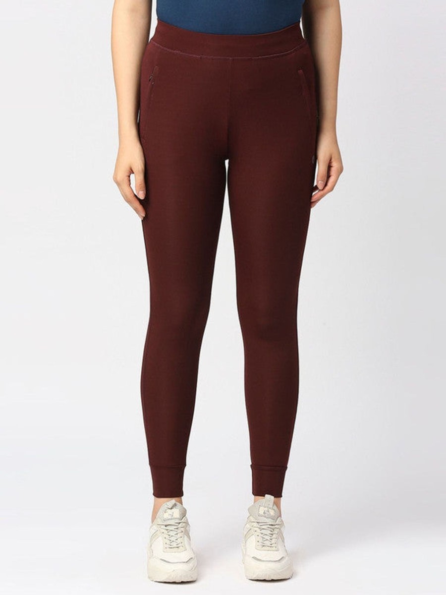 Sportswear Lovable | Women Wine Solid Slim Fit Joggers - Zip Track Dryknit-Wn Maroon