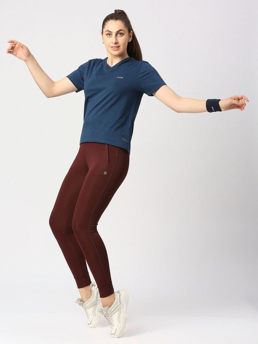 Sportswear Lovable | Women Wine Solid Slim Fit Joggers - Zip Track Dryknit-Wn Maroon