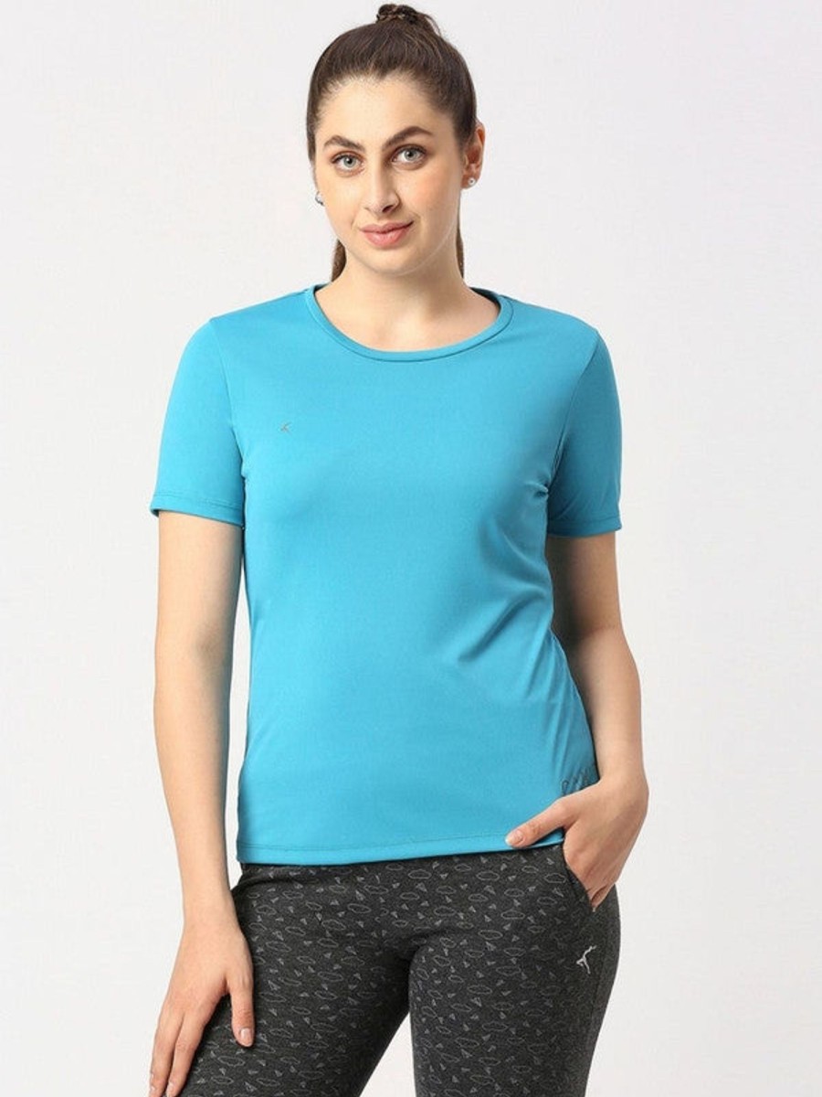 Sportswear Lovable | Women Turquoise Solid Regular Fit Sports T-Shirt - Ventura Tee-Tq Blue