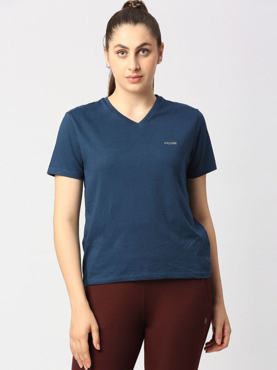 Sportswear Lovable | Women Aqua Solid Sports Top - Rush Tee-V-Ab Blue