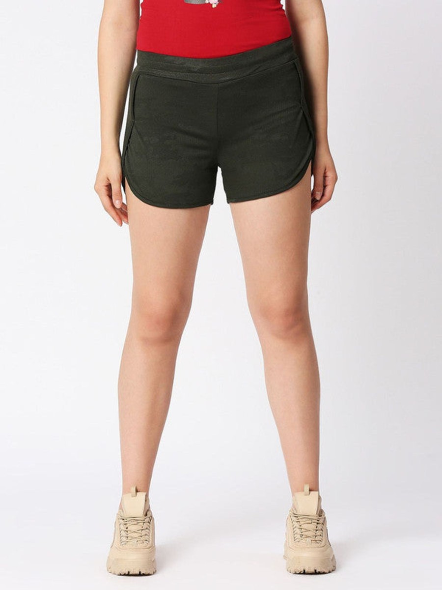 Sportswear Lovable | Women Green Polyester Solid Slim Fit Shorts - Adventure Short-Ol Olive