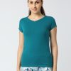 Sportswear Lovable | Women Sea Solid Sports T-Shirt - V-Neck Tee-Sg Green