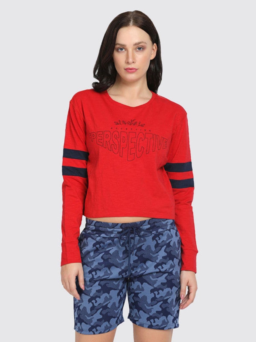 Sportswear Lovable | Women Crimson Printed Tops U0026 T-Shirts Boundless Top_Crimson Red