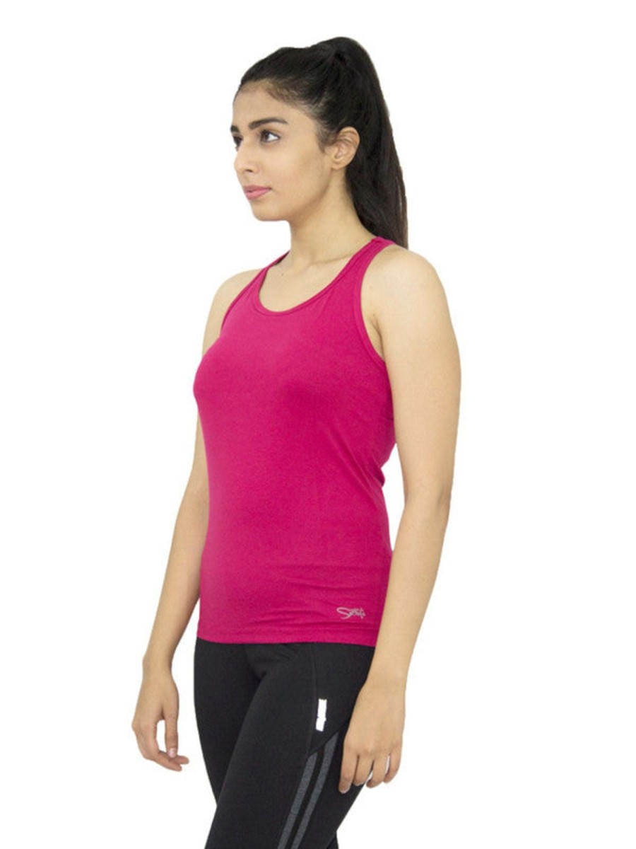 Sportswear Lovable | Women Fuchsia Solid Tops U0026 T-Shirts Racer Back Stretch_Fu Pink