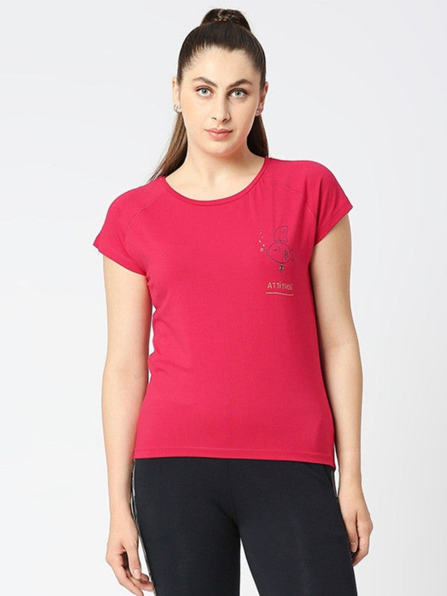 Sportswear Lovable | Women Fuchsia Solid Sports T-Shirt - Space Tee-Fu Pink