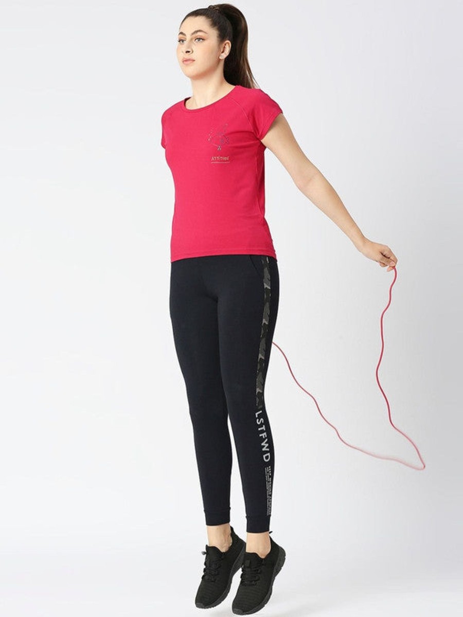 Sportswear Lovable | Women Fuchsia Solid Sports T-Shirt - Space Tee-Fu Pink