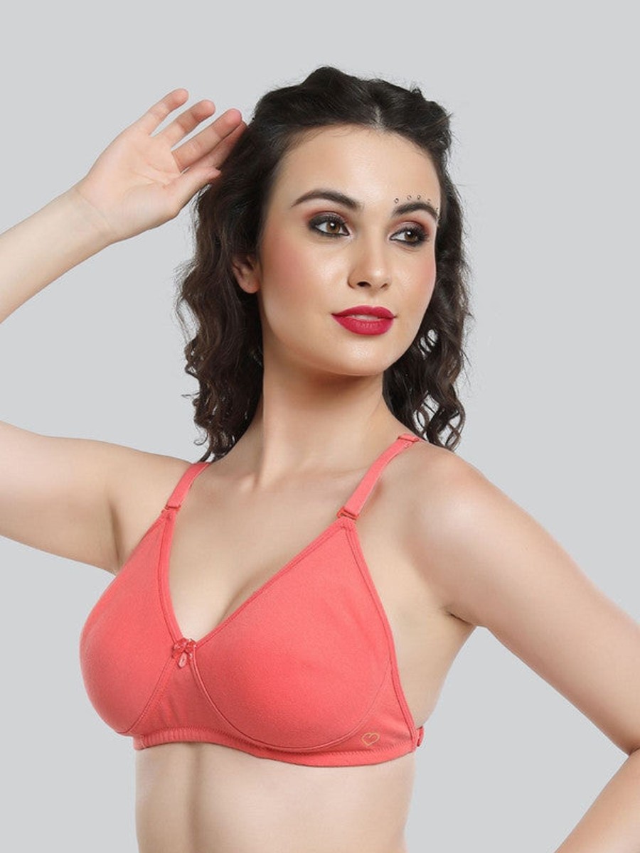 Bra Lovable | Lovable Carrot Non Padded Non Wired Full Coverage Bra Le-230-Carrot Coral