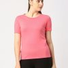 Sportswear Lovable | Women Coral Solid Top - Crescent Crew-Cp Pink