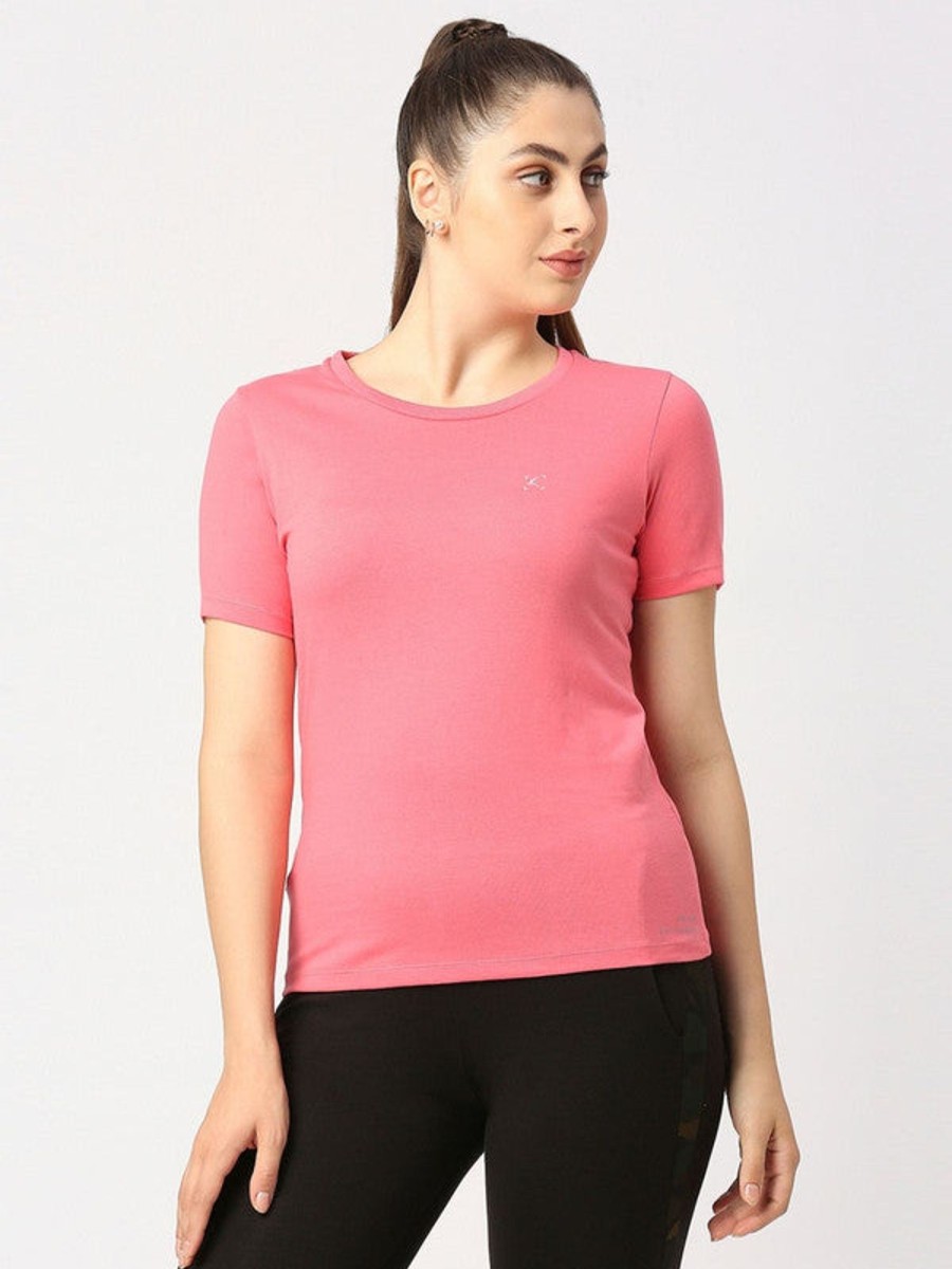 Sportswear Lovable | Women Coral Solid Top - Crescent Crew-Cp Pink