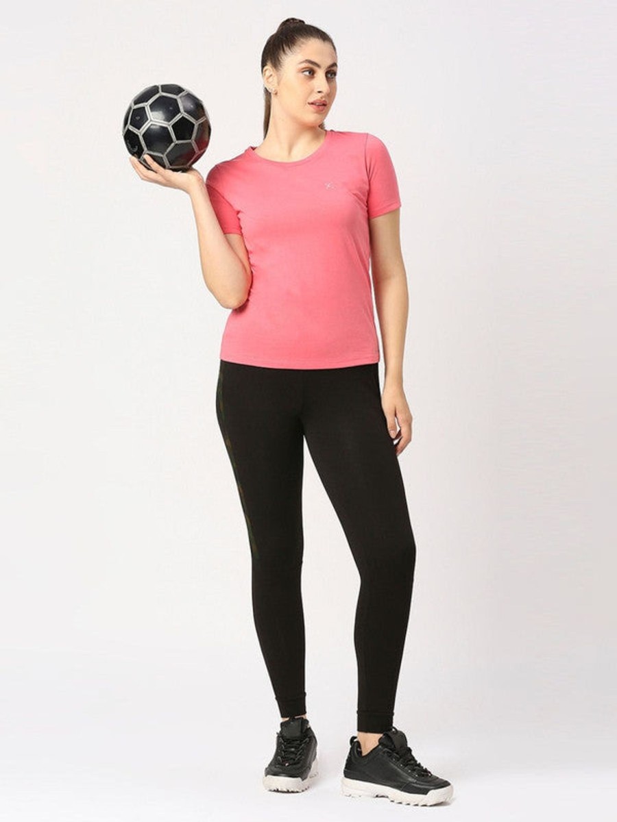 Sportswear Lovable | Women Coral Solid Top - Crescent Crew-Cp Pink