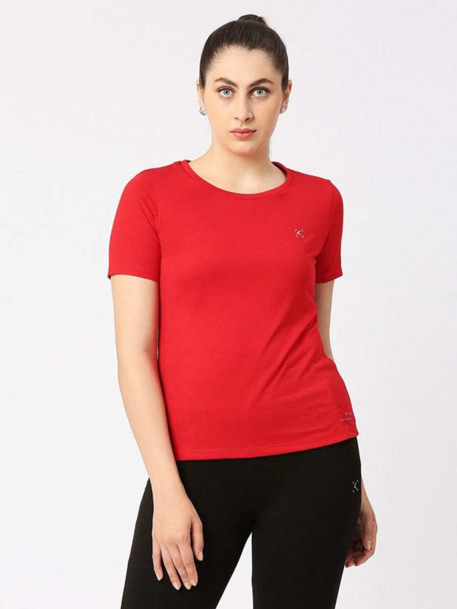 Sportswear Lovable | Women Solid Top - Crescent Crew-Cr Red