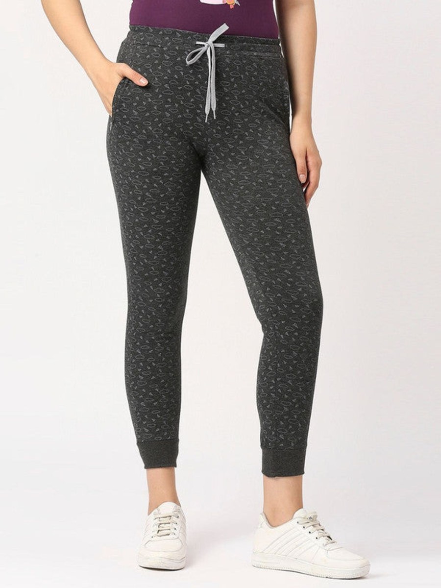 Sportswear Lovable | Women Grey Printed Joggers - Zip Track Print-Cd-Rk Multicolor