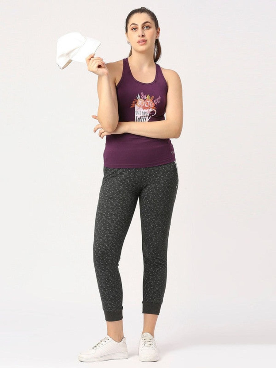 Sportswear Lovable | Women Grey Printed Joggers - Zip Track Print-Cd-Rk Multicolor