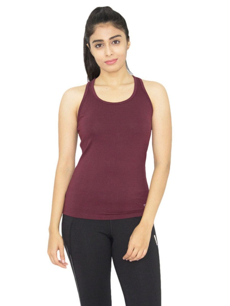 Sportswear Lovable | Women Wine Solid Tops U0026 T-Shirts Racer Back Stretch_Wn Maroon