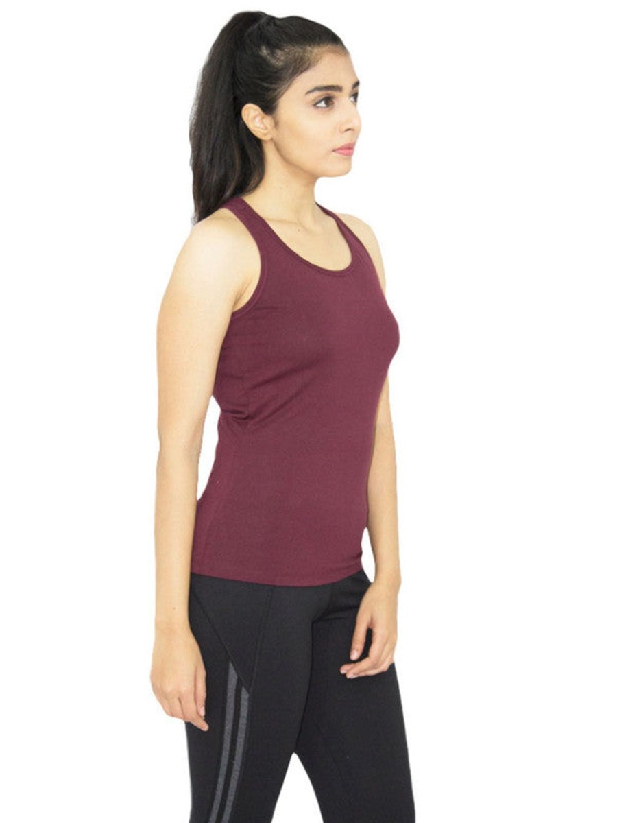 Sportswear Lovable | Women Wine Solid Tops U0026 T-Shirts Racer Back Stretch_Wn Maroon