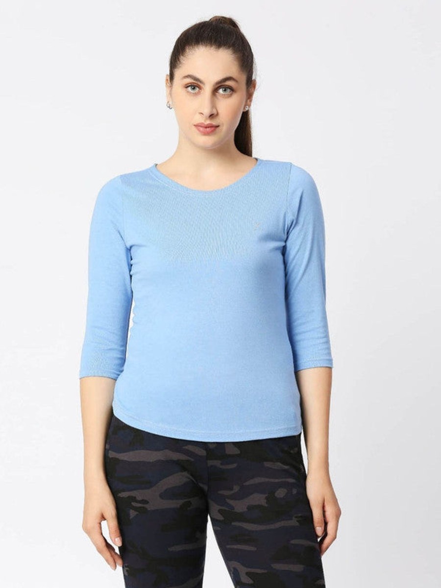 Sportswear Lovable | Women Sea Melange Solid T-Shirt - Duvet Tee-Sb-Ml Blue