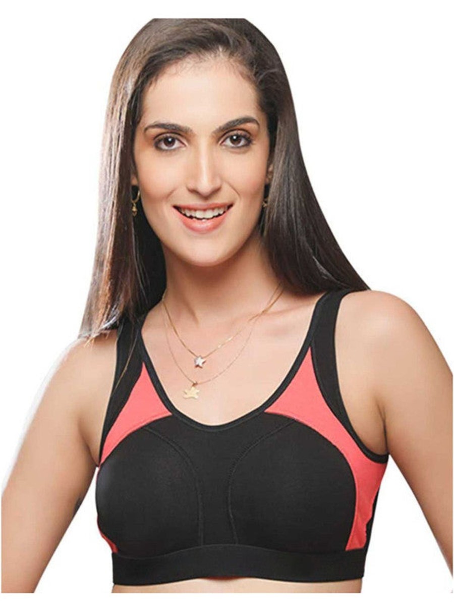 Sportswear Lovable | Lovable Black-Coral Pink Padded Non Wired Full Coverage Sports Bra L3516_Black-Coral Pink Multicolor