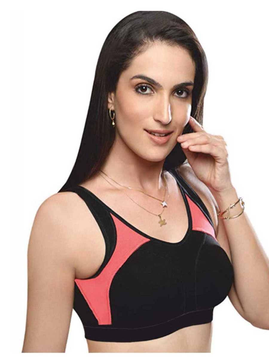 Sportswear Lovable | Lovable Black-Coral Pink Padded Non Wired Full Coverage Sports Bra L3516_Black-Coral Pink Multicolor