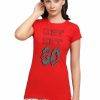 Sportswear Lovable | Women Regular Fit Solid Top - Crew Neck Tee Print-Cr Red